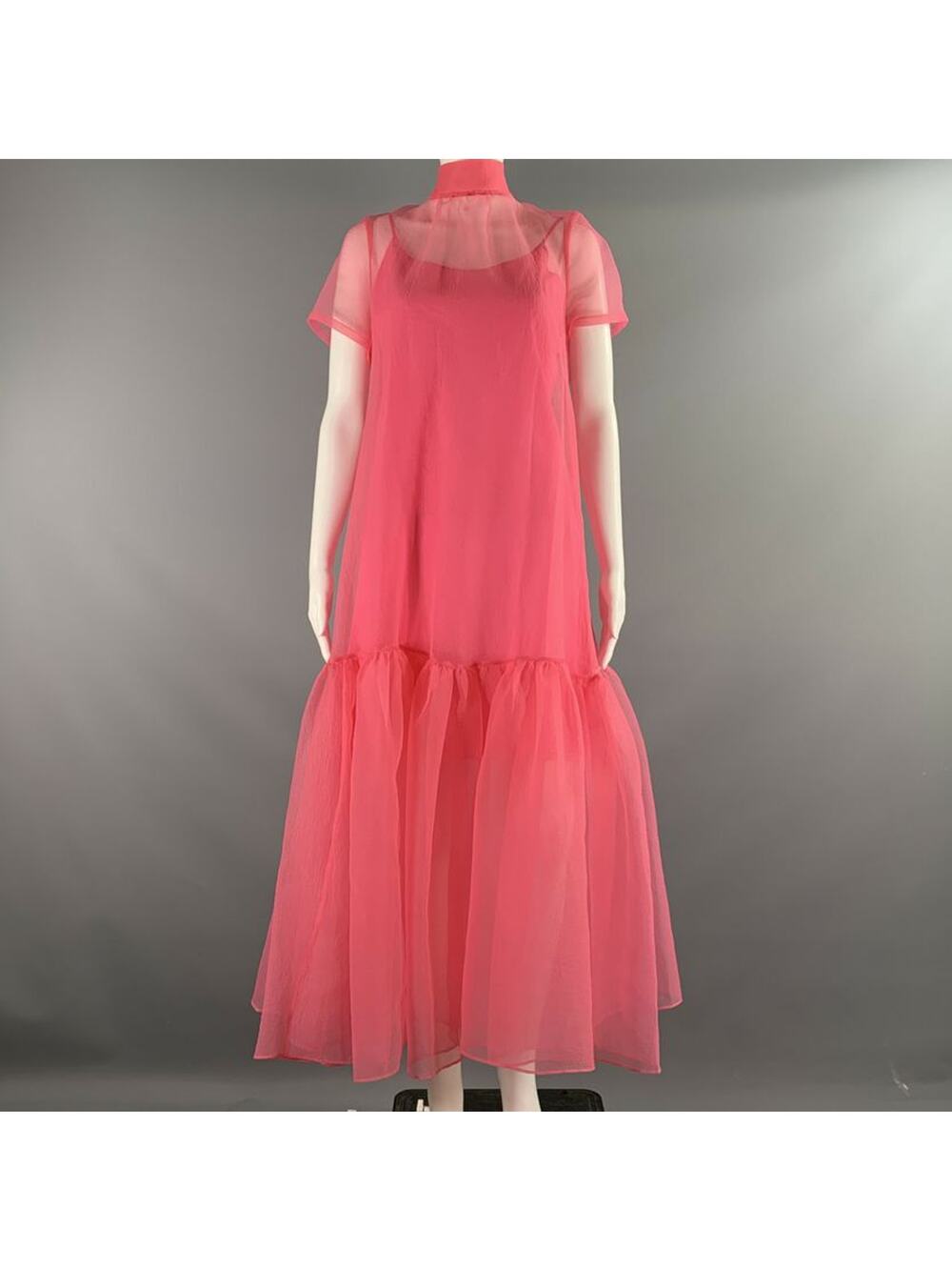 STAUD Size M Pink Polyester See Through Ballon Dress